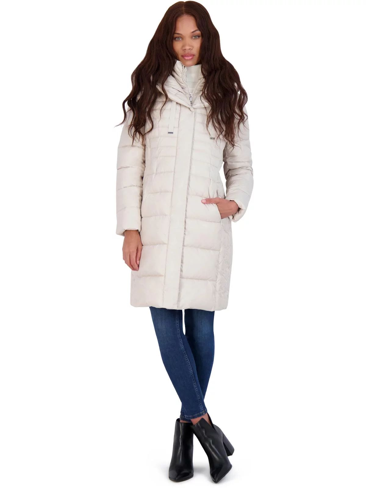 Tahari Casey Fitted Puffer Coat for Women-Quilted Winter Coat with Bib | Walmart (US)