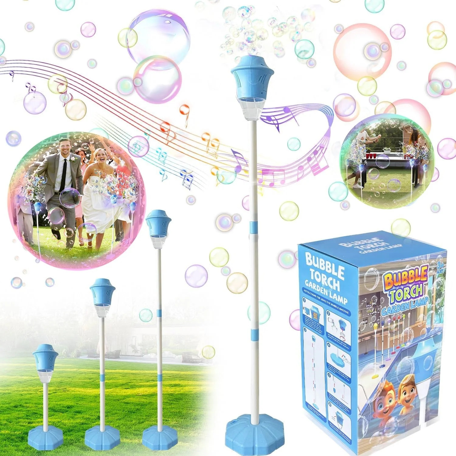 Automatic Bubble Machine for Kids Adjustable Height Standing Garden Bubble Maker with Light/Music... | Walmart (US)