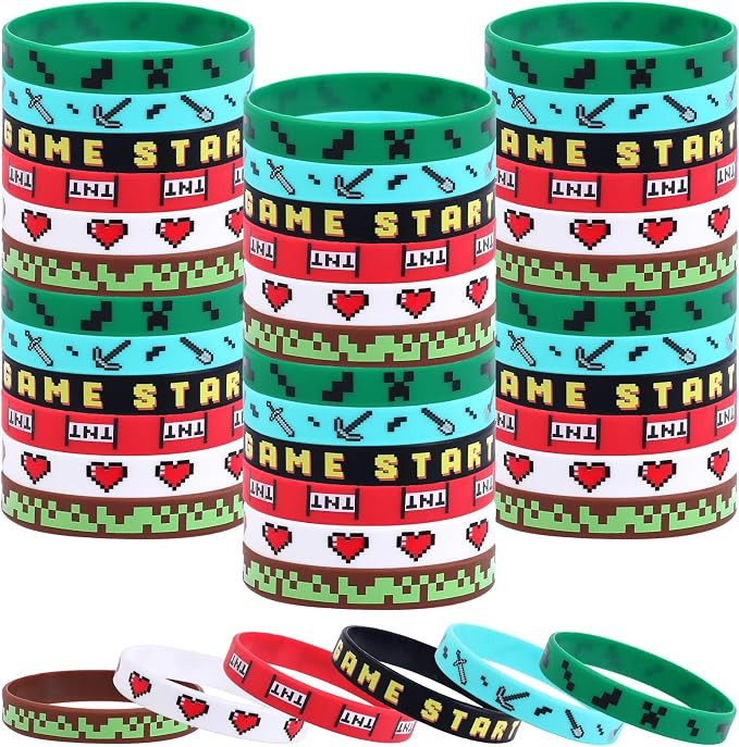 CCINEE 36 Pcs Pixel Silicone Bracelets Assorted Color Miner Themed Party Favors Pixel Gamer Wrist... | Amazon (US)