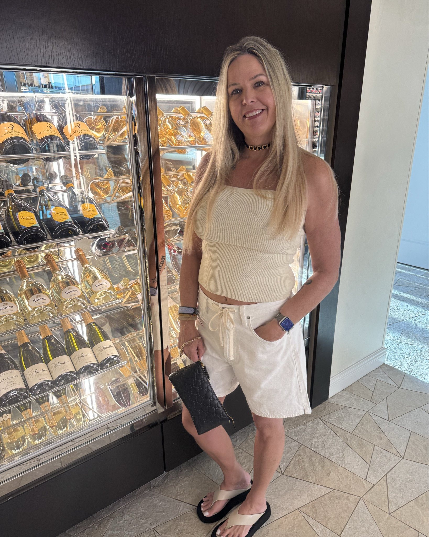 Casual fun date night! Citizens Brynnn Drawstring shirts in 27, Knit top in small. Shoes size 8. Guccis clutch & chocker! Also swapped out new balance 9060 later in evening.

#LTKItBag #LTKShoeCrush