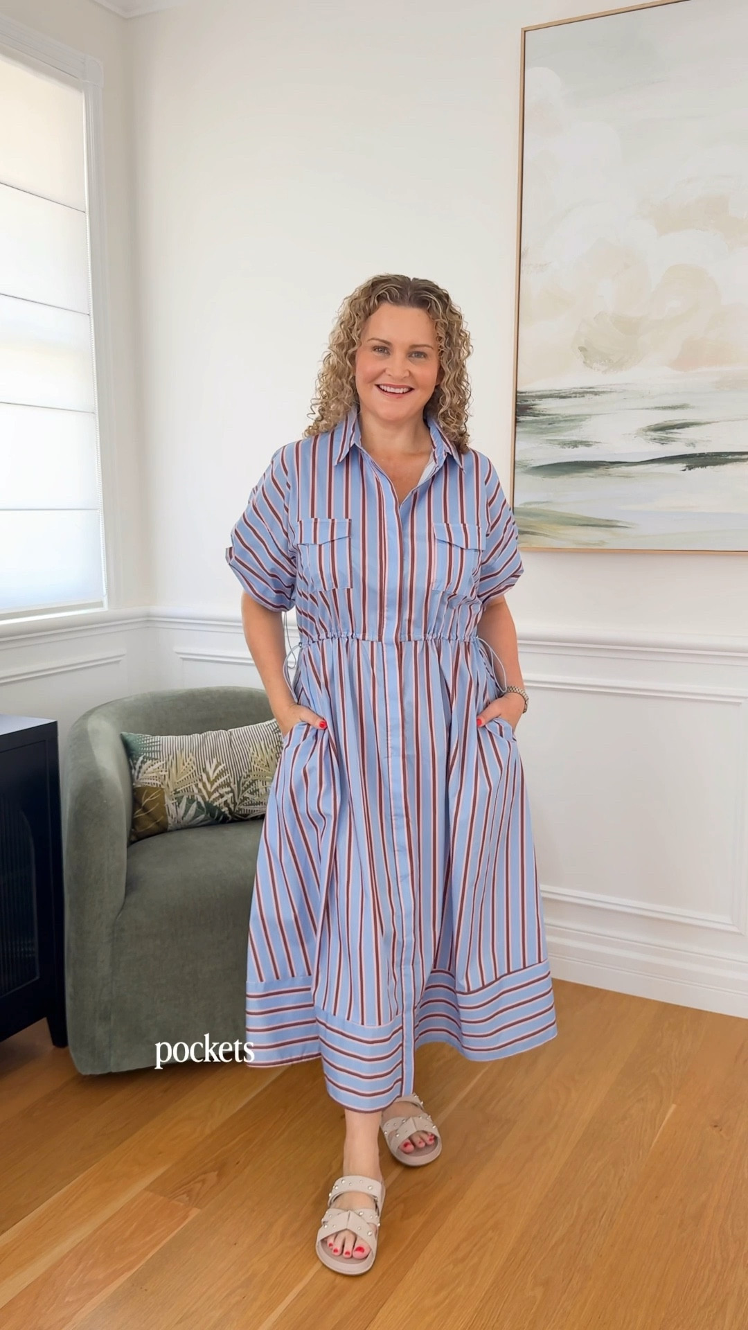 Say hello to my new favourite dress. It’s from @walnutmelbourne and I absolutely love it. The stripes, the detailing, the elasticated sleeves and waist, it’s all perfection. I’ve teamed it with a gorgeous pair of leather slides that feature a clever adjustable velcro strap, making them super comfortable to wear. 

Dress: Santiago dress, vacay stripe, size 14
Shoes: Paxton leather slide, beige suede, size 38 

#LTKover50style #LTKaustralia
