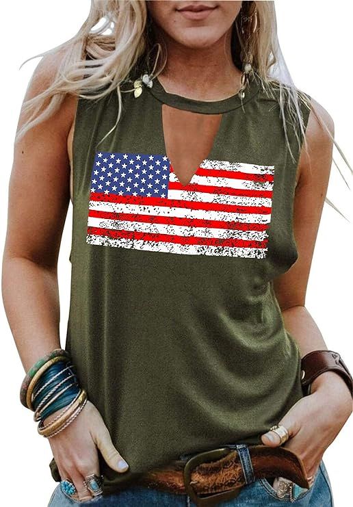 American Flag Tank Tops Women Patriotic Shirt USA Flag Stars Stripes Print Sleeveless T-Shirt 4th... | Amazon (US)