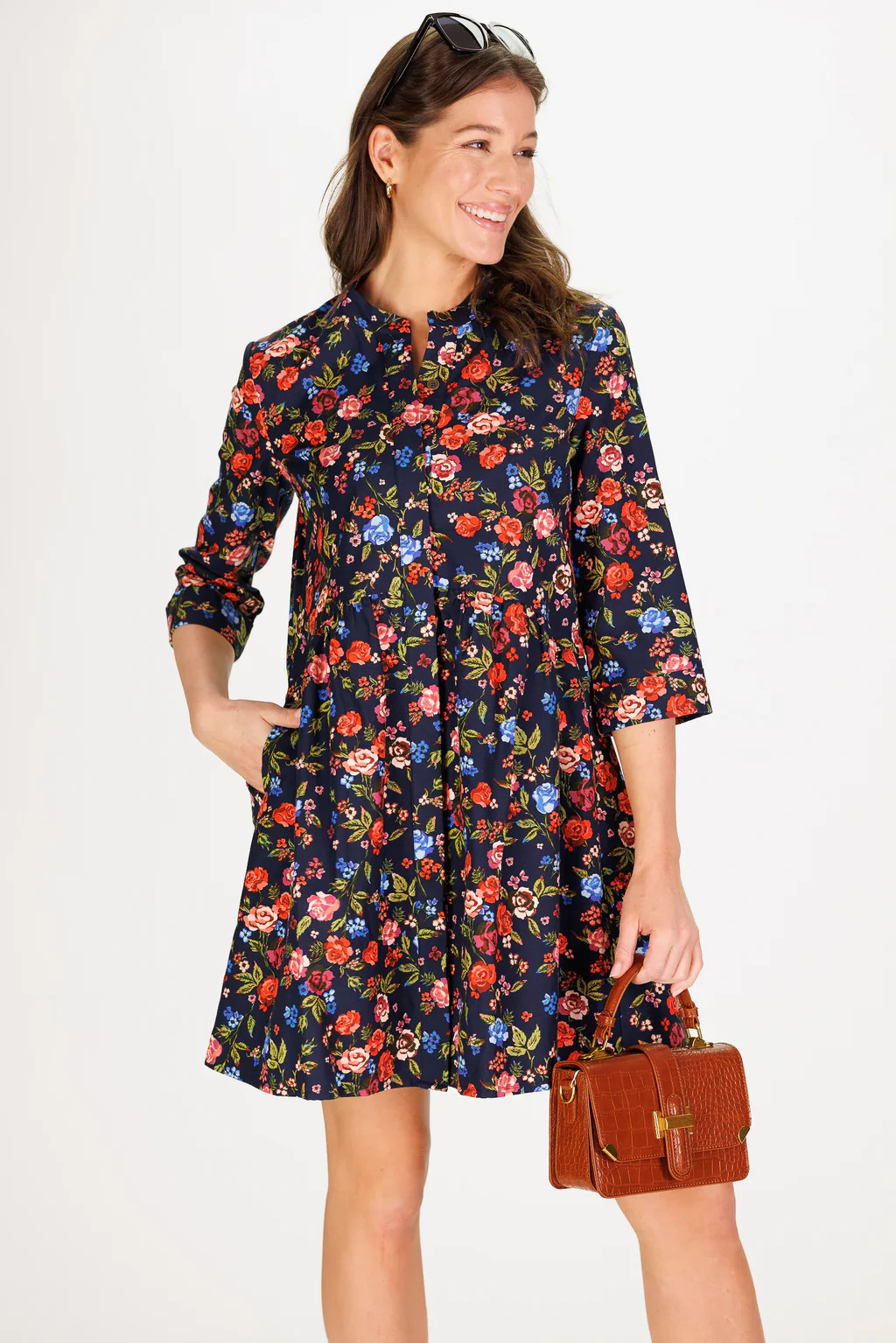 Farah Dress in Midnight Garden Twill | Duffield Lane
