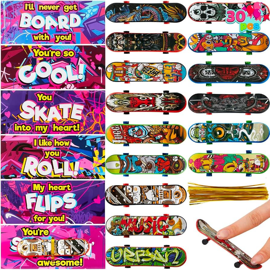 JOYIN 30 Packs Valentine's Day Mini Finger Skateboards with Cards, Classroom Exchange Gift for Ki... | Amazon (US)