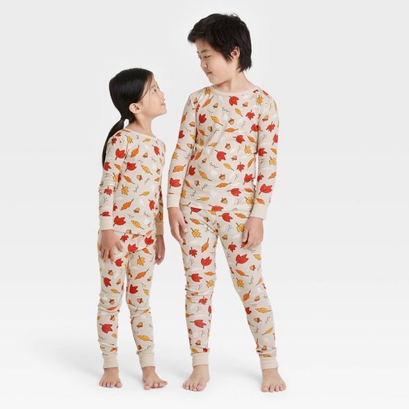Kids' Fall Leaf Print Matching Family Pajama Set - Oatmeal | Target