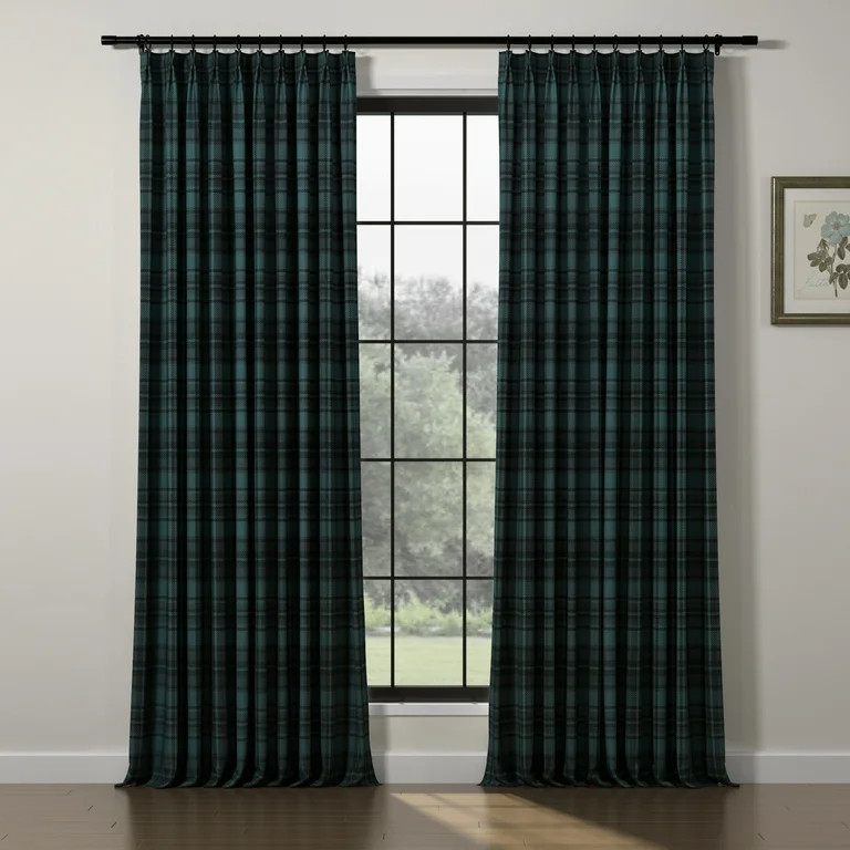 TWOPAGES Polyester Linen 26 X 96 Inches Long Curtain 1 Panel Pinch Pleated Light Filtering Plaid ... | Walmart (US)