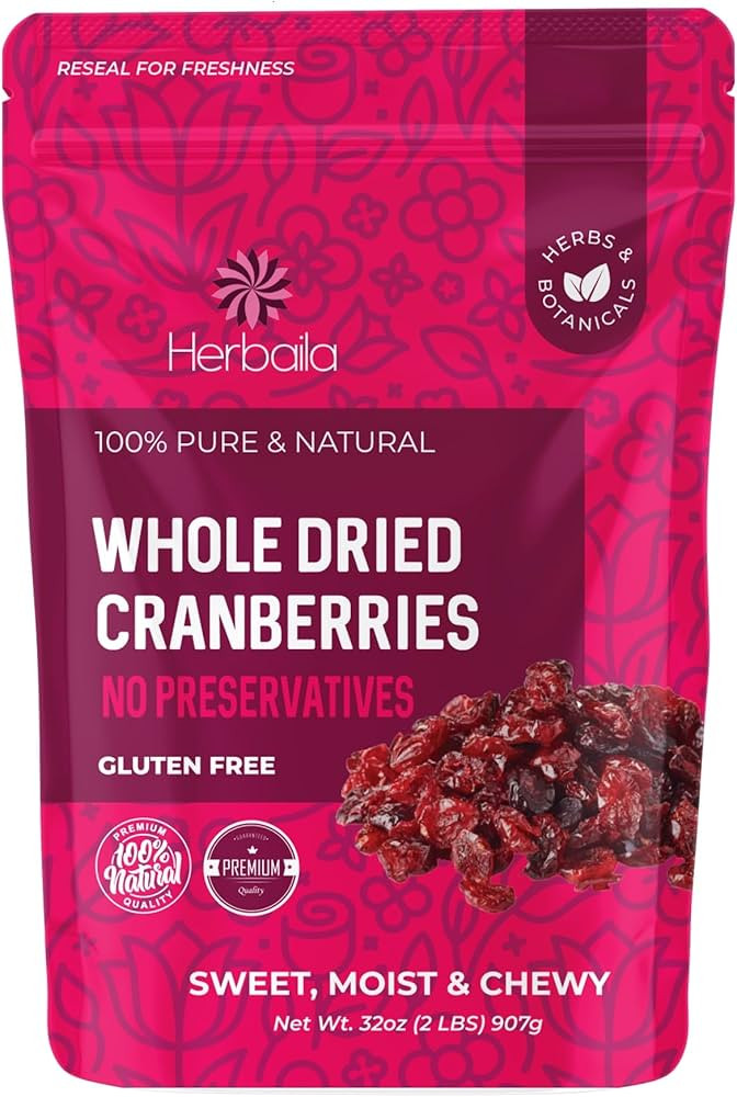 Herbaila Dried Cranberries Unsweetened, 2 lbs. Bulk Cranberries Dried Fruit, Unsweetened Dried Cr... | Amazon (US)