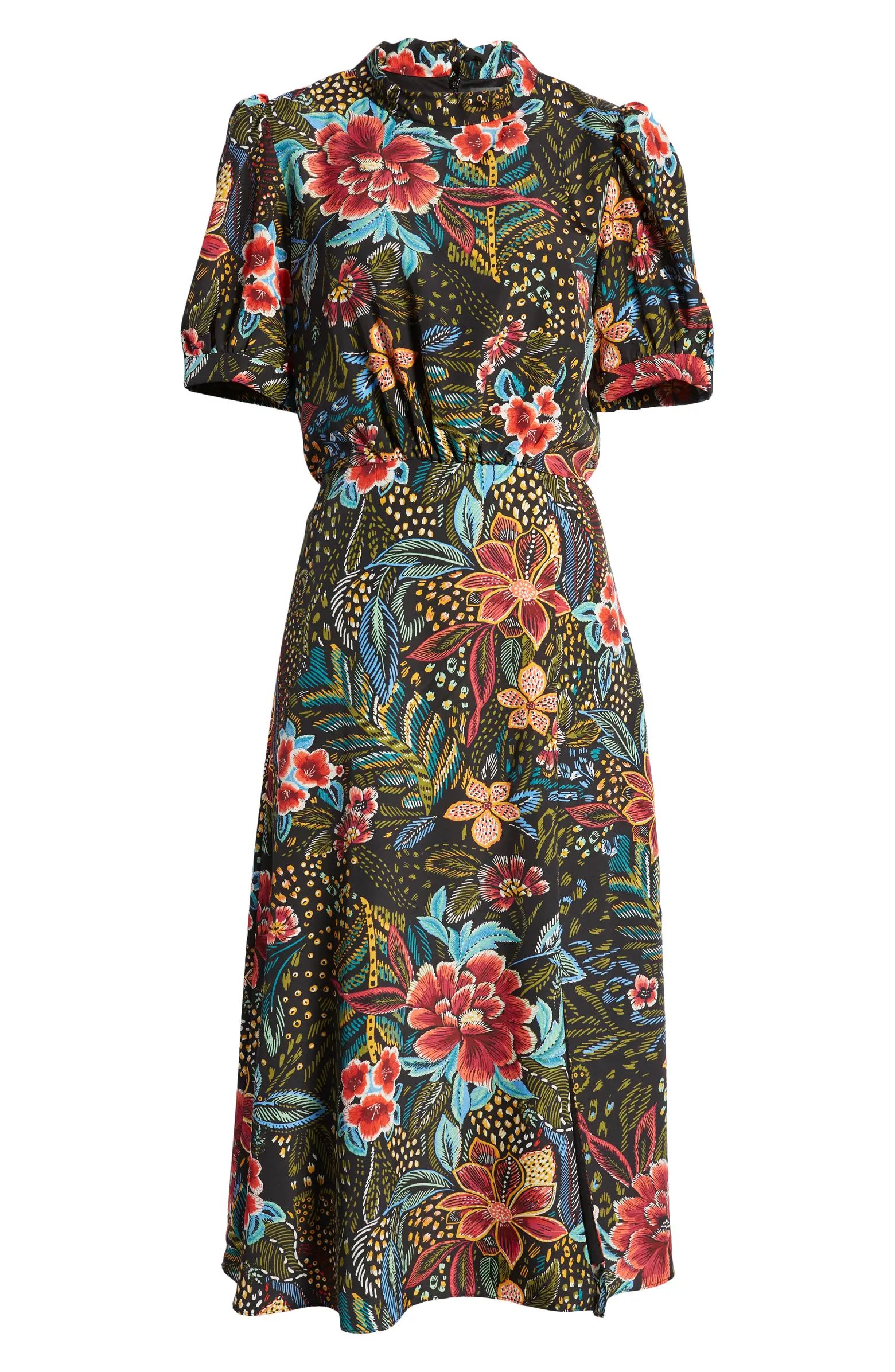 Julia Jordan Floral Print Tie Neck Midi Dress | Nordstrom | Nordstrom