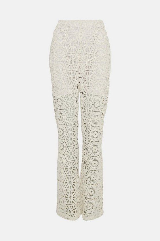 Rachel Stevens Embroidered Lace Flare Trouser | Oasis UK & IE 