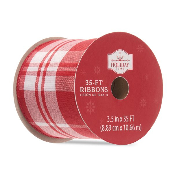 Holiday Time Ribbon, Red and White Plaid, 3.5" x 35' - Walmart.com | Walmart (US)