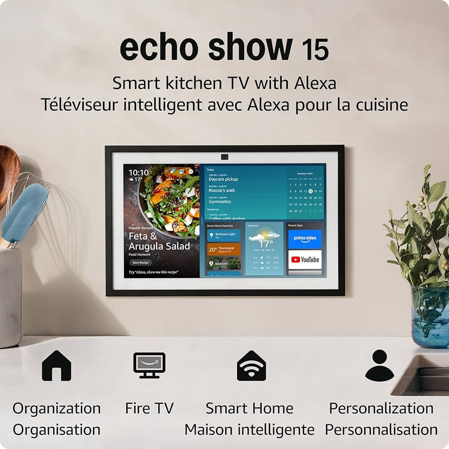 Amazon Echo Show 15 (newest model), Full HD 15.6” kitchen hub for home organization, with built... | Amazon (CA)