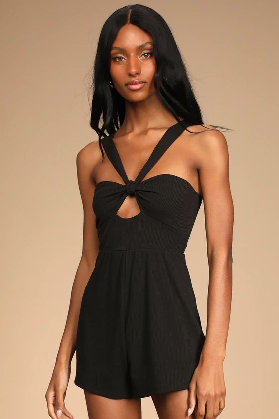Chill Vacay Black Ribbed Halter Lounge Romper | Lulus (US)