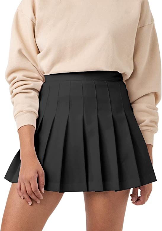 Womens Girl High Waisted Pleated Tennis Skirt School A-Line Skater Skirts with Lining Shorts | Amazon (US)