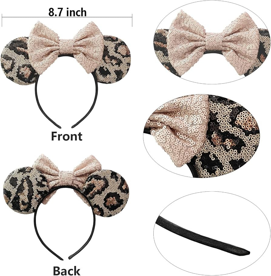 Bows Mouse Ears Headband - 2 Pcs Cute Sequin Headband for Women and Girls, Suitable for Halloween... | Amazon (US)