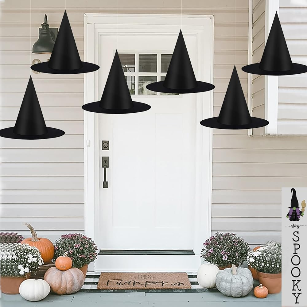 6 PCS Halloween Decorations Black Witches Hats Costume Accessory, Hanging Wizard Hats Bulk for Wo... | Amazon (US)