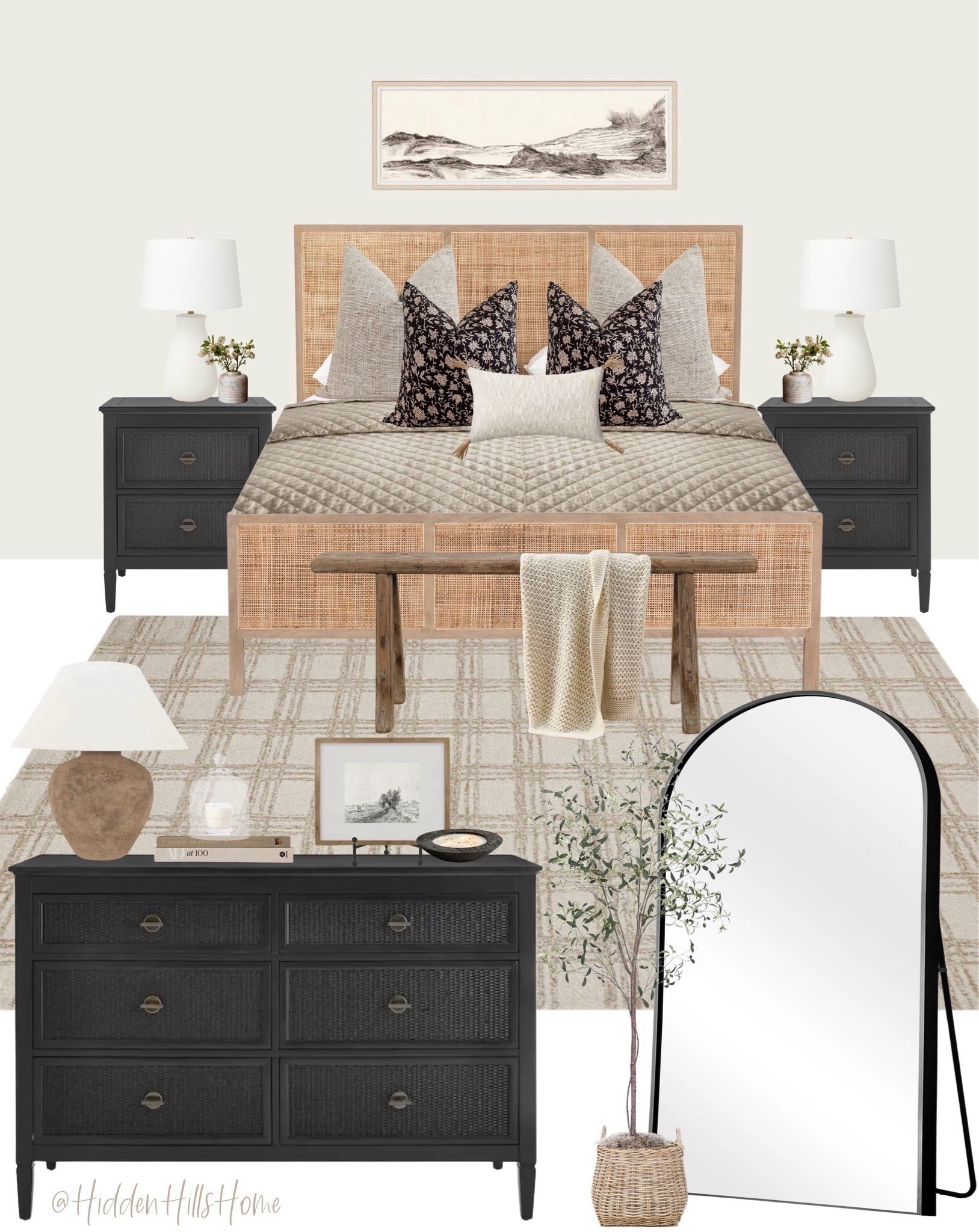 Bedroom decor mood board; bedroom design ideas, cane bed, Dolores bed, home decor Inspo, master bedroom e-design, cozy bedroom, dresser decor ideas #bedroom 

#LTKSaleAlert #LTKSeasonal #LTKHome