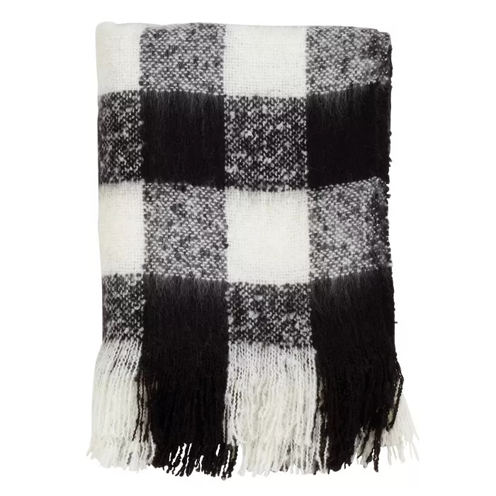 Faux Mohair Buffalo Plaid Throw Blanket Black - Saro Lifestyle | Target