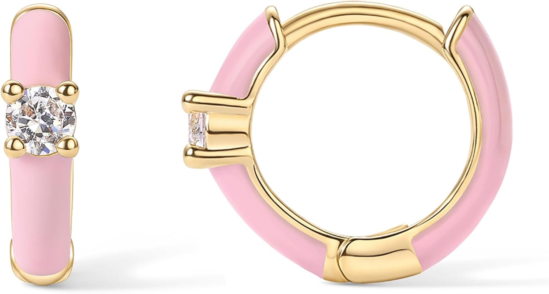 PAVOI 14K Gold Plated Sterling Silver Posts Enamel Earrings for Women | Colored Enamel Cubic Zirc... | Amazon (US)