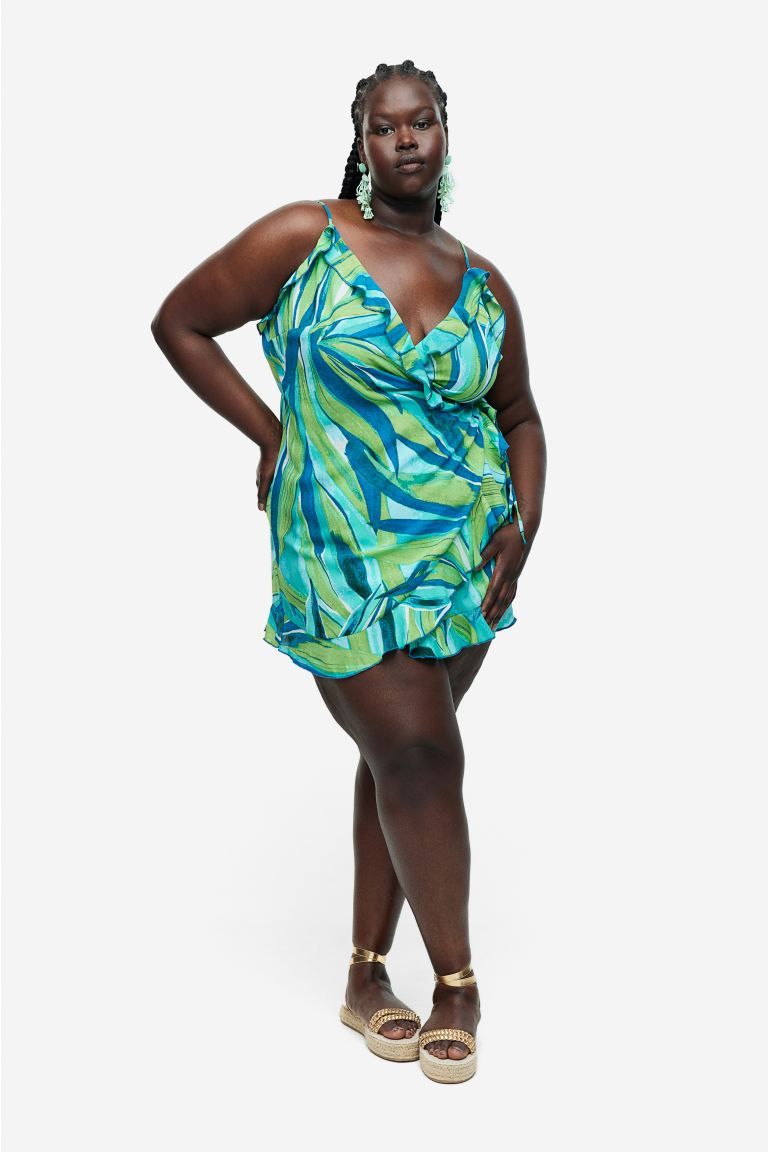Flounce-trimmed Wrap Dress - Turquoise/patterned - Ladies | H&M US | H&M (US + CA)
