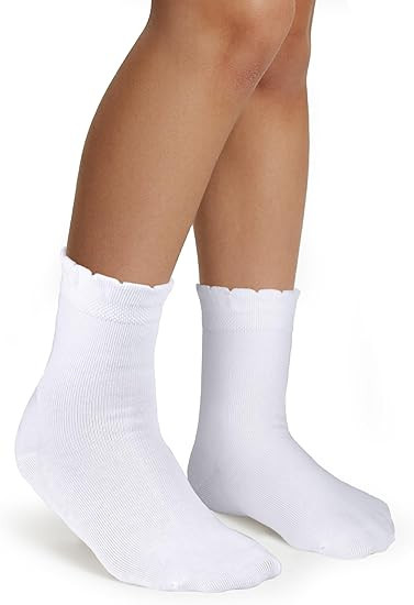 COTTON DAY Girls White Dressy Textured Short Socks Scallop Top Design 5 Pack | Amazon (US)