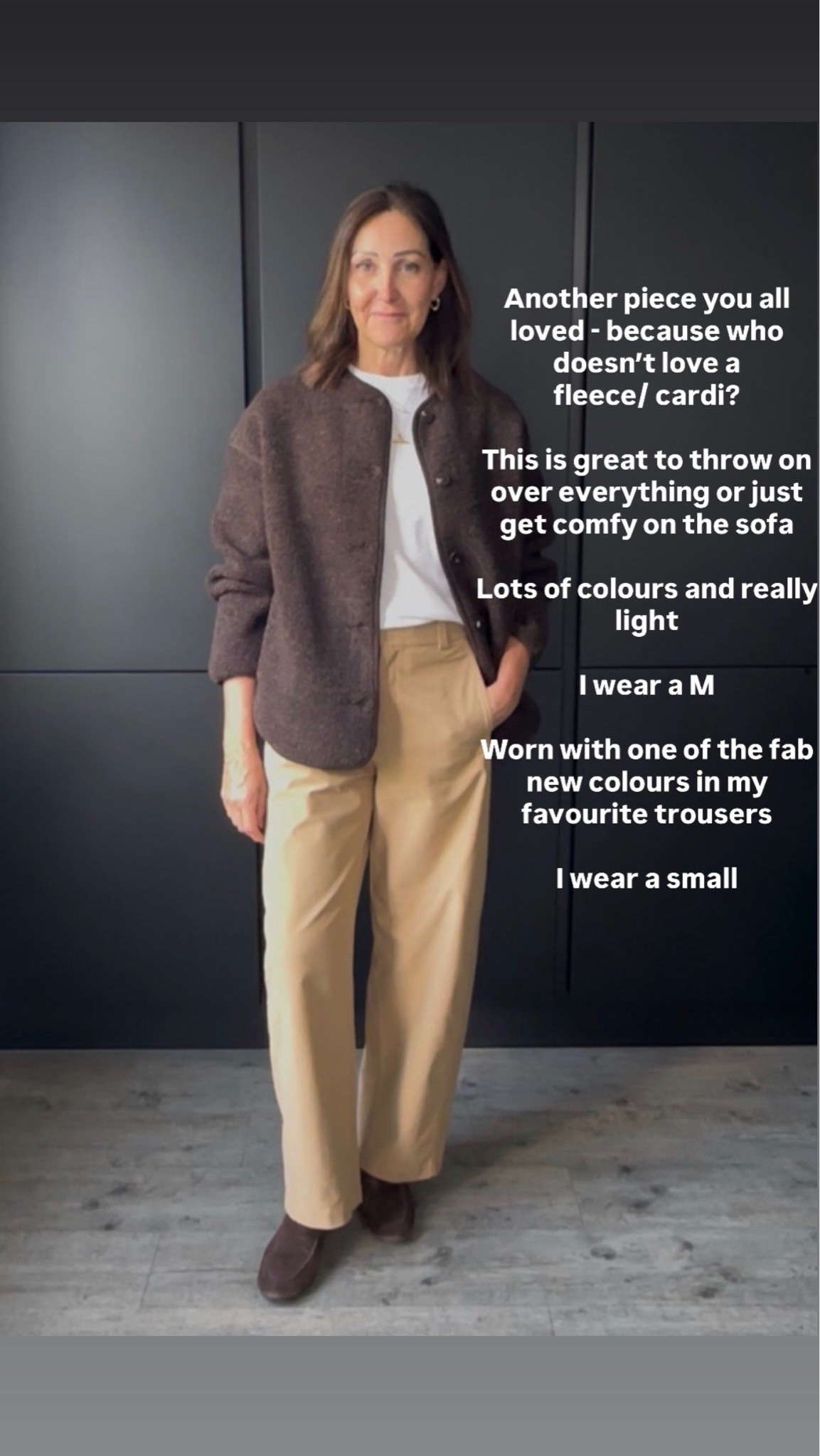 This fleece cardi has all the best bits about going into autumn. It’s light, cosy and comfy, comes in great colours and it’s something you’ll reach for all the time.
I’m in a medium - and a small in this new colour of my favourite trousers x

#LTKautumn #LTKover50style #LTKstyletip