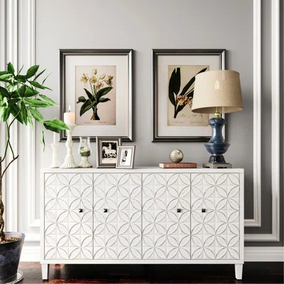 Accent Cabinet 4 Door Wooden, Sideboard Buffet Server Storage Whitewash. For Multiple Spaces Such As Living Room, Entryway, Hallway, Office, Kitchen A | Wayfair North America