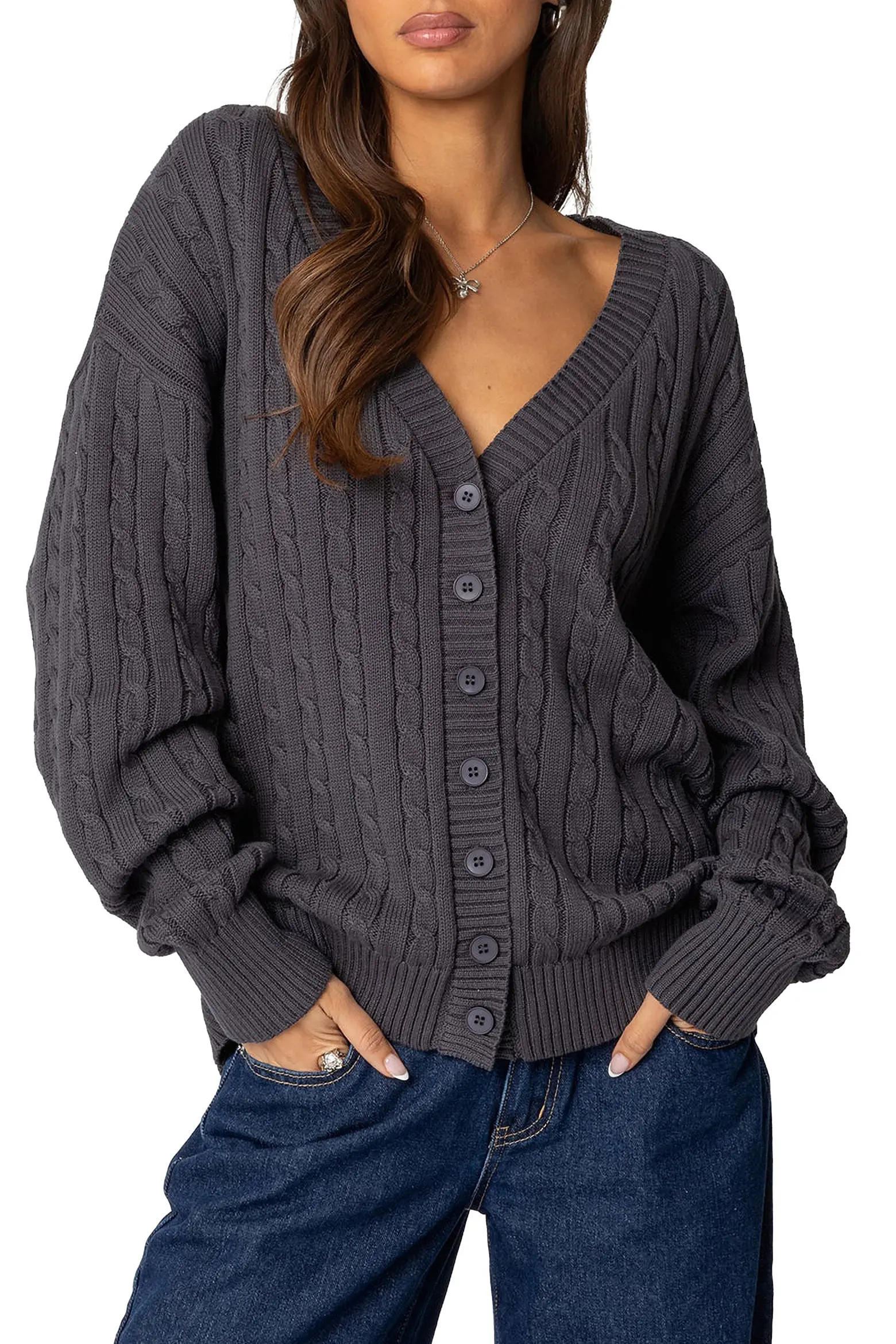EDIKTED Francine Oversize Cable Cotton Cardigan (Women) | Nordstrom | Nordstrom