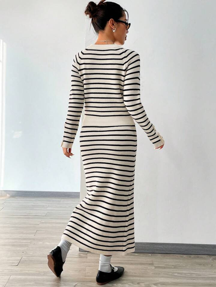 Women'S Striped Sweater 2pcs/Set | SHEIN