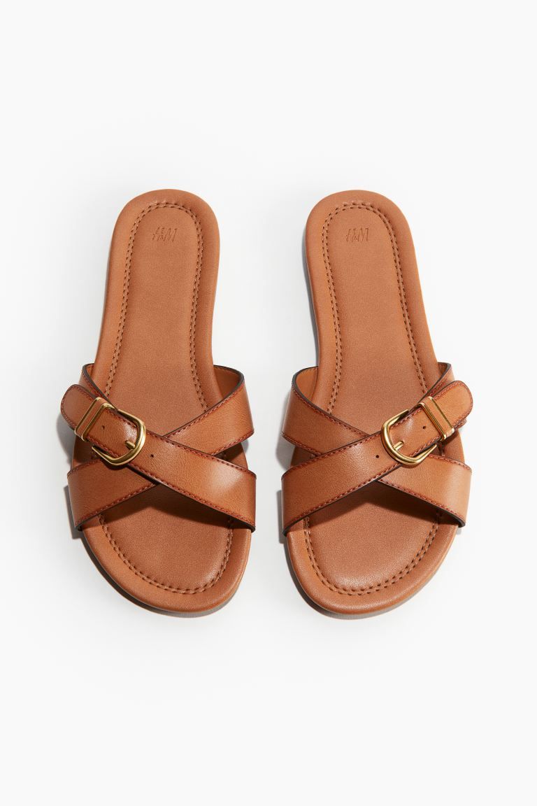 Buckle-detail sandals - No heel - Light brown - Ladies | H&M GB | H&M (UK, MY, IN, SG, PH, TW, HK)