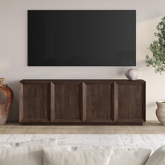 Henn&Hart TV Stand for TVs up to 75" with 2 Storage Cabinets, Panel Doors, Adjustable Shelves and... | Amazon (US)