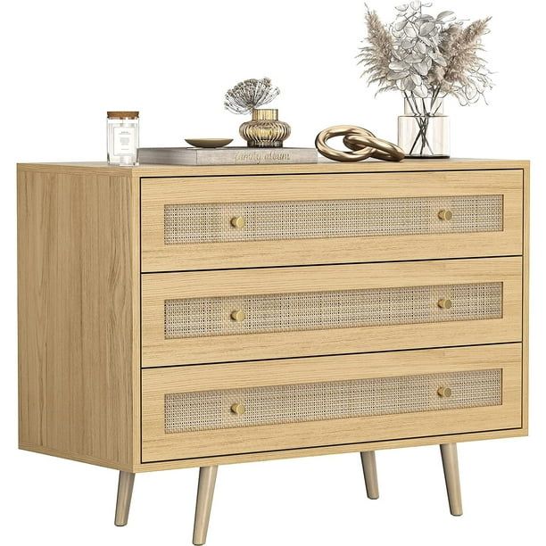 Vremi Rattan 3-Drawer Storage Chest — Spacious and Stylish — Chest of Drawers, Maple | Walmart (US)