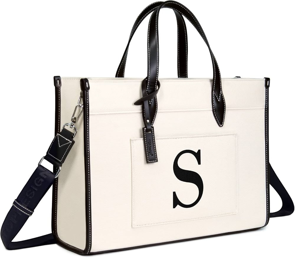 TOPDesign Initial Laptop Tote Bag for Women, Stylish Canvas Bag for 15.6 Inch Computer, Personali... | Amazon (US)
