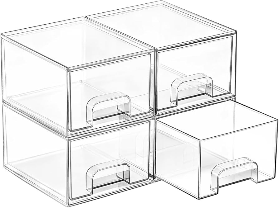 Vtopmart 4 Pack Small Clear Stackable Storage Drawers,Acrylic Bathroom Makeup Organizer,Plastic S... | Amazon (US)