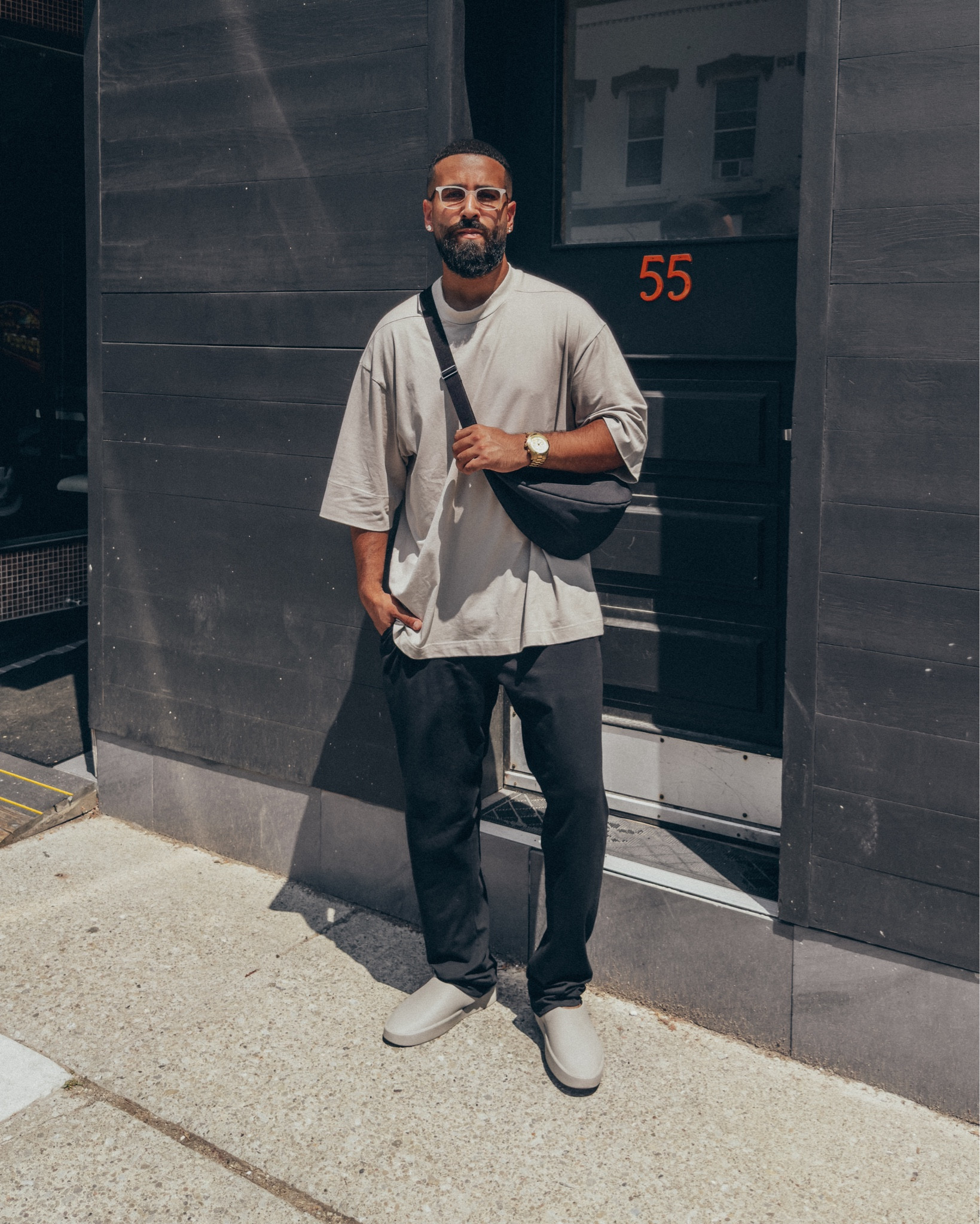 SALE 🚨 Loungewear currently up to 60% off… wearing FEAR OF GOD Stretch-Cotton Jersey Trousers in ‘Black’ (size M) currently up to 60% off, 3/4 Sleeve Stretch-Cotton Jersey T-shirt in ‘Cement’ (size M), and California slides in ‘Concrete’ (size 41) currently up to 20% off. THE ROW Slouchy Banana Bag in ‘Black’ (my go-to crossbody bag). FEAR OF GOD x BARTON PERREIRA glasses. A relaxed, cozy and elevated loungewear outfit that is soft, lightweight and breathable for a summer day out or in. This loungewear look definitely does not look like your typical pyjama set, and you can easily get away with wearing it out to run errands and grab brunch or a coffee.

#LTKstyletip #LTKsalealert #LTKmens