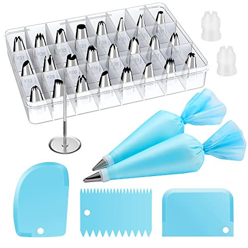 Kootek 32-Piece Piping Bags and Tips Set with 24 Icing Piping Tips, 2 Reusable Pastry Bags 12 Inch, Reusable Piping Icing Bags and Tips, Cake Decorating Kit for Frosting Cookie, Cupcake | Amazon (US)