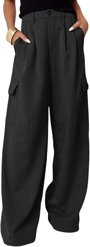 Dokotoo Womens High Waisted Wide Leg Cargo Pants Baggy Casual Trendy Work Pants with 4 Pockets | Amazon (US)