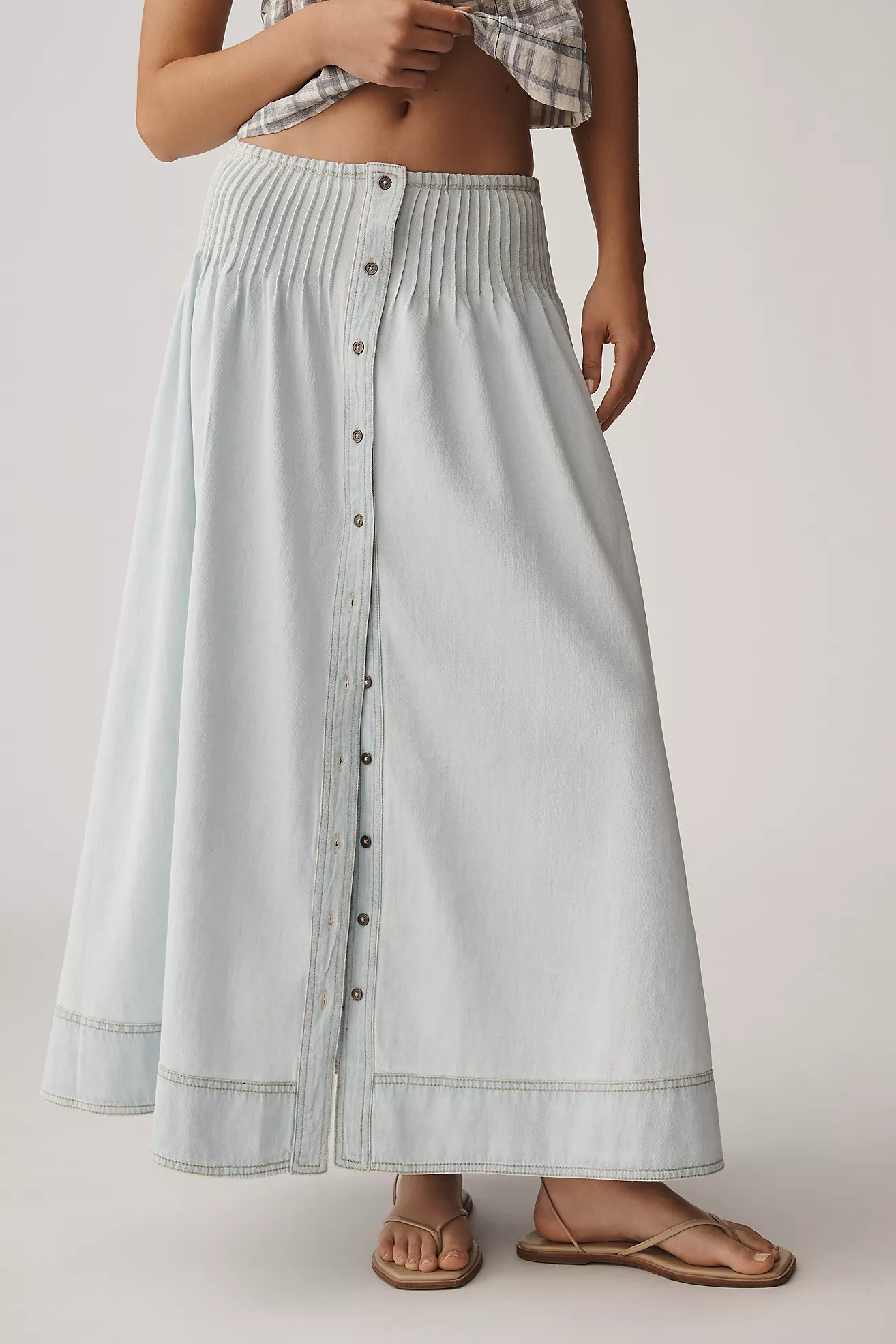 Pilcro Pintuck Basque-Waist Denim Maxi Skirt | Anthropologie (US)