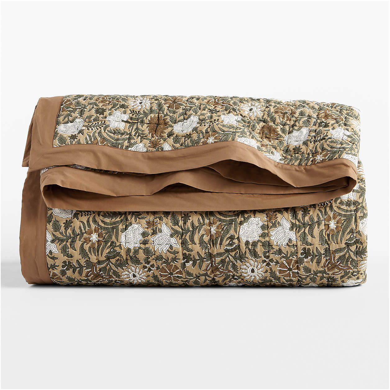 Celeste Organic Cotton Taupe Desert Floral Block Print King Quilt + Reviews | Crate & Barrel | Crate & Barrel