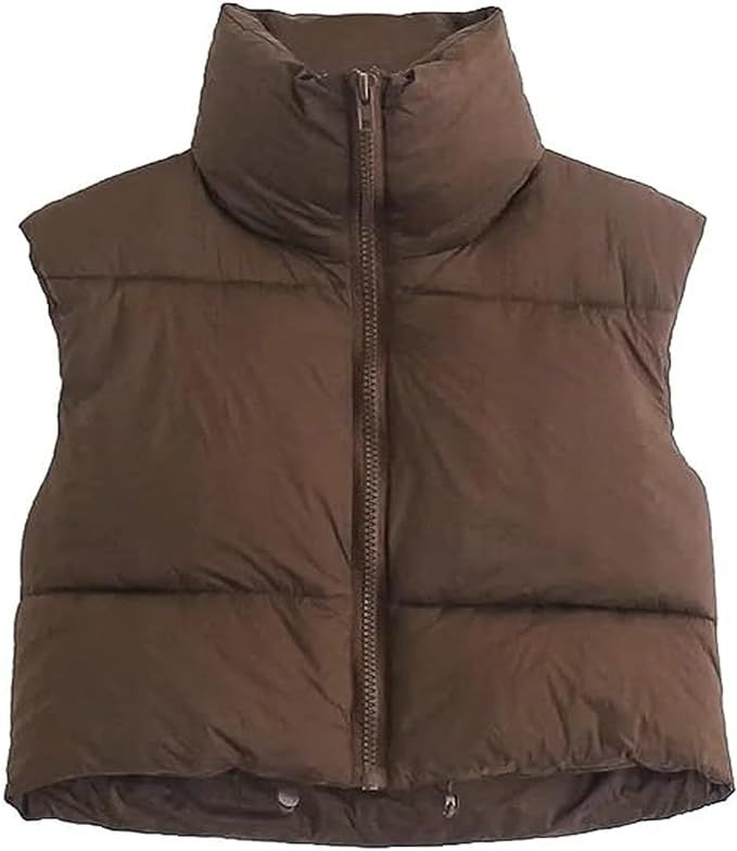 Shiyifa Women's Fashion High Neck Zipper Cropped Puffer Vest Jacket Coat | Amazon (US)