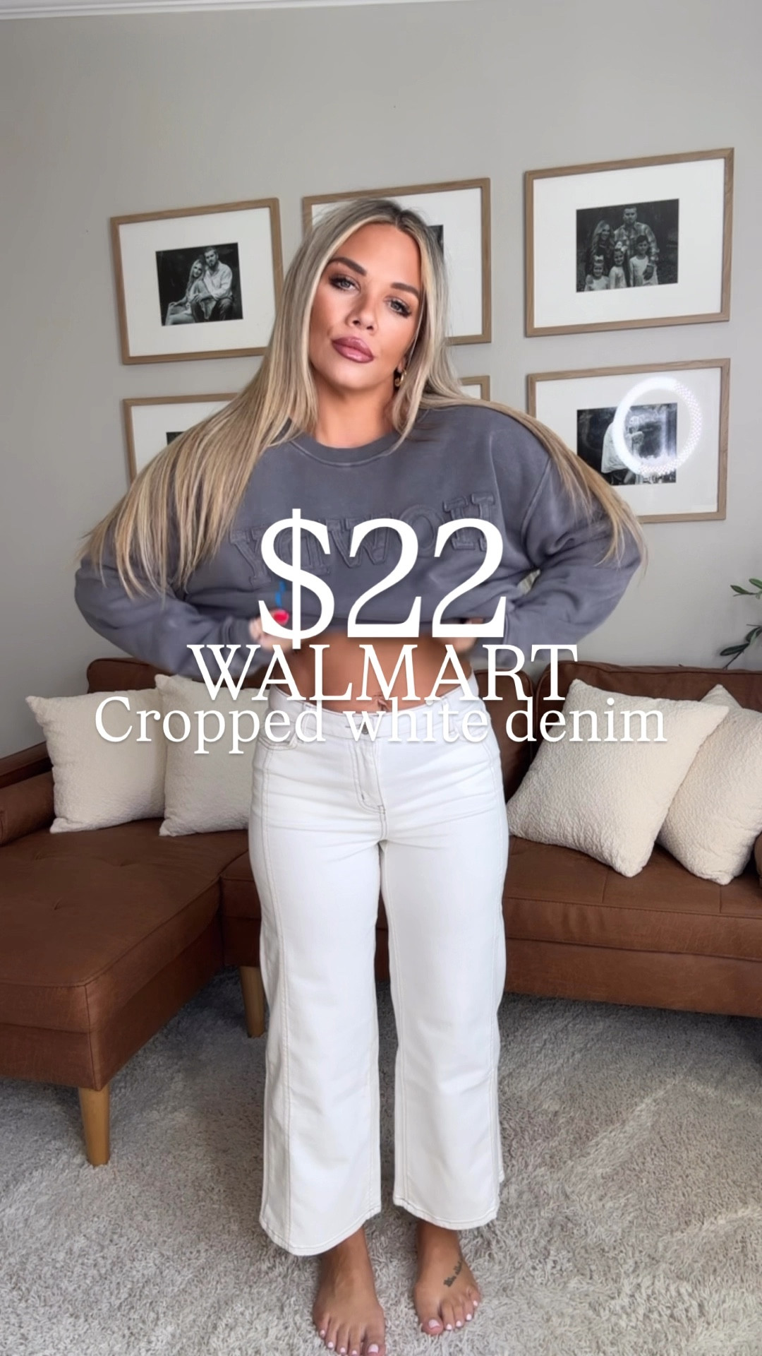 $22 cropped white denim jeans from Walmart! They’re so stretchy & soft I’m wearing size 2 & they come in two blue denim options as well. Howdy sweater size large for an oversized fit. $8 flip flops! 

#LTKFindsUnder100 #LTKFindsUnder50 #LTKStyleTip