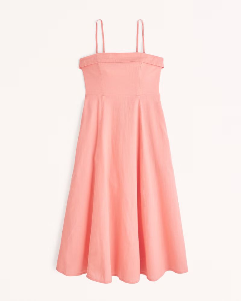 Strapless Linen-Blend Midi Dress | Abercrombie & Fitch (US)