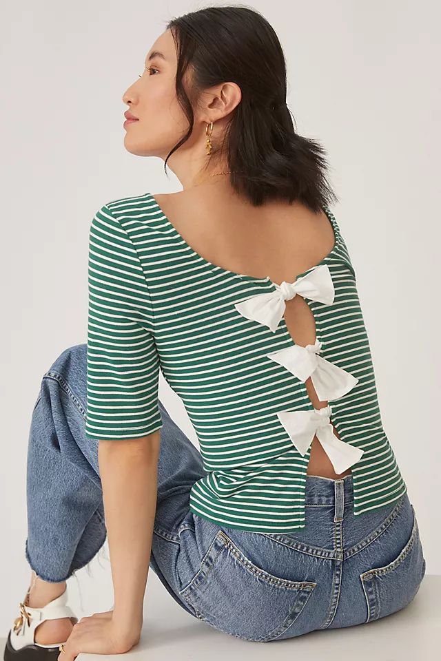 Striped Cut Out Bow Back Top | Anthropologie (US)