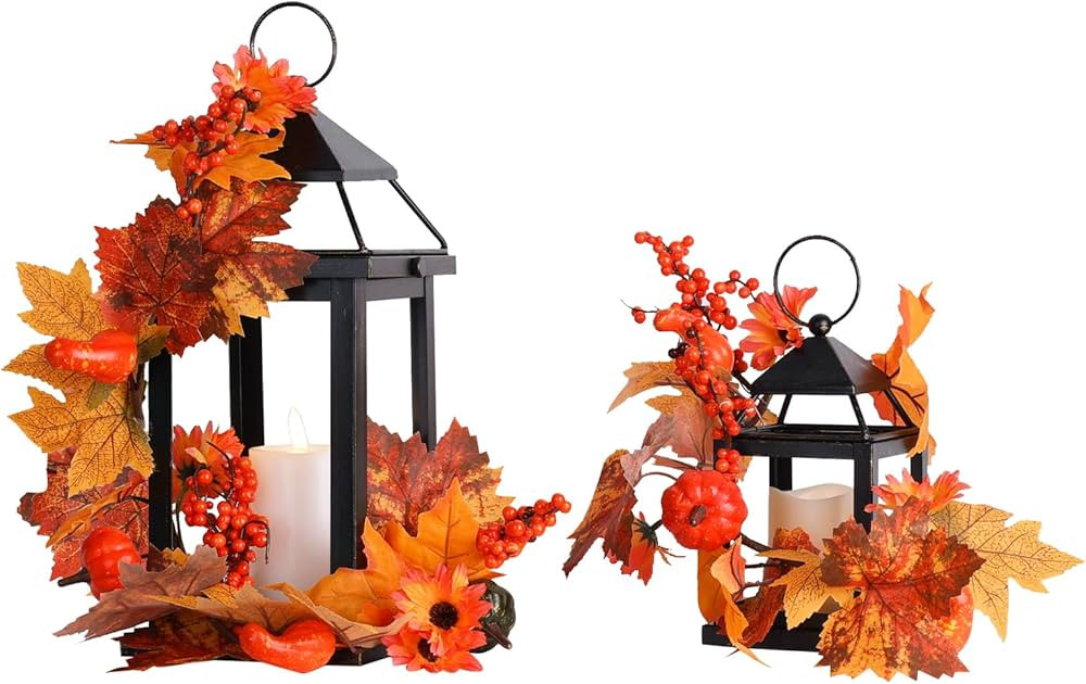 Fall Decorations for Home, DECORKEY LED Candle Lantern Decorative Indoor & Outdoor, Set of 2 Vint... | Amazon (US)