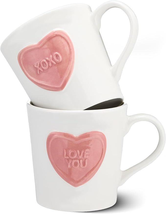 2 Pack 14 oz Heart Mug Valentines Gift with 3D Heart “xoxo” “love You” Ceramic Mugs Cute ... | Amazon (US)