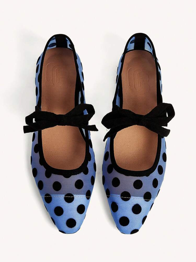 CUCCOO CHICEST 2024 New Mesh Polka Dot Bow Decor Pointed Toe Elegant Versatile Women Flat Shoes Summer Shoes Summer Break Easter For Christmas Valentine's Day Elegant Shoes Wedding Shoes Summer Shoes Bride Shoes | SHEIN