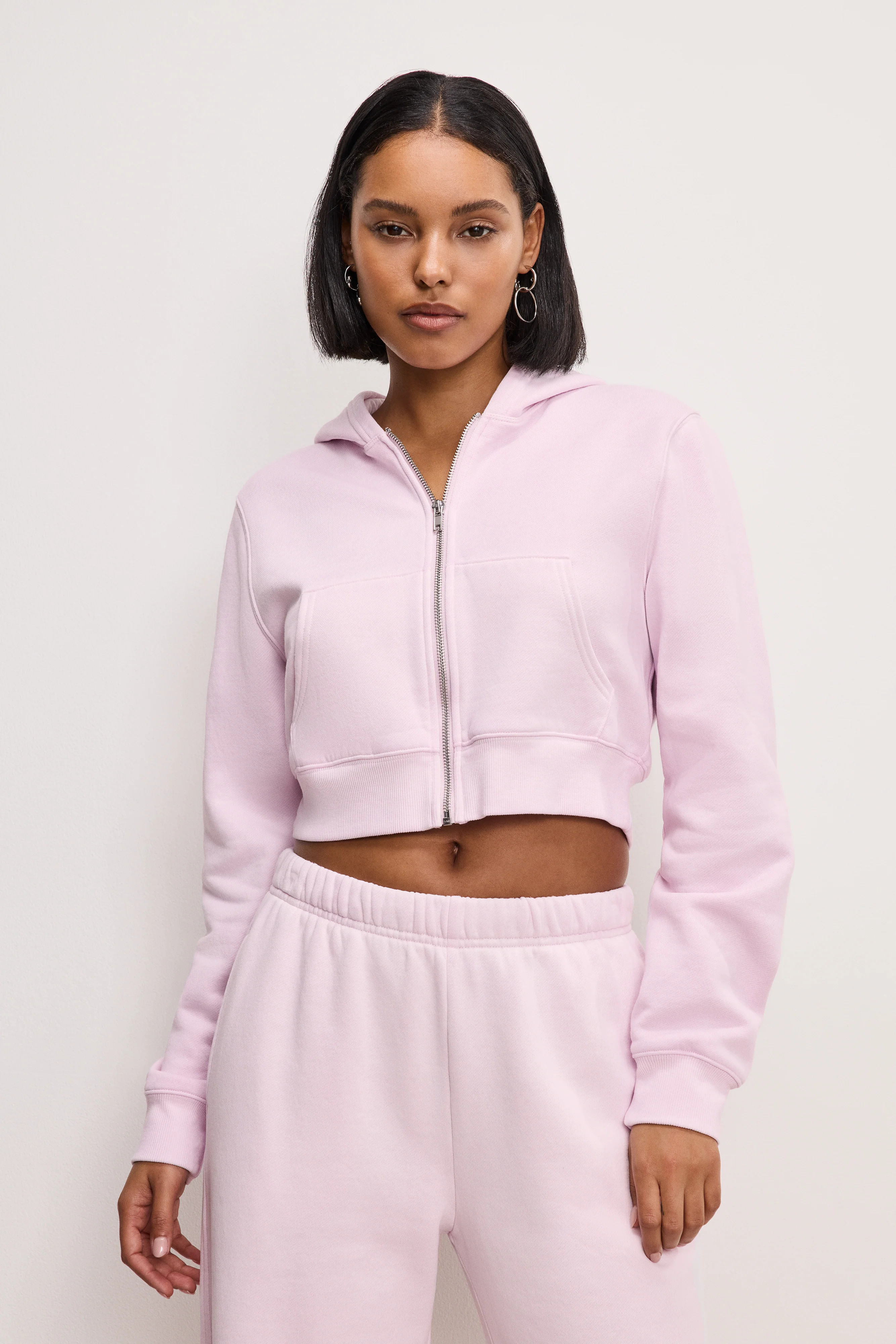 BRUSHED FLEECE ZIP HOODIE | WASHED COTTON CANDY PINK001 - GOOD AMERICAN | Good American