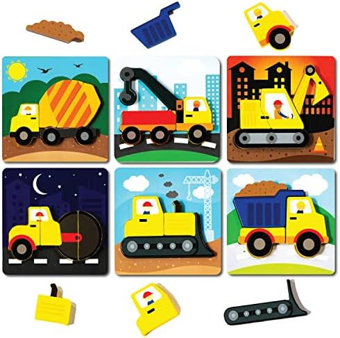 Klevly 6 PK Construction Wooden Toddler Puzzles Ages 2-4 | Wooden Puzzles for Toddlers 1-3 | Mont... | Amazon (US)