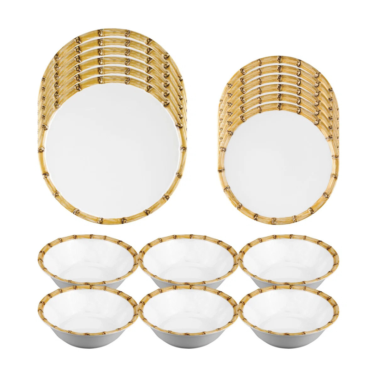 Bamboo 18 Piece Melamine Dinnerware Set Plate and Bowl Set - Service for 6 | Wayfair North America