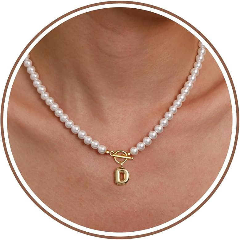 Pearl Necklaces for Women Gifts for Mothers Day Bubble Initial Necklace Gold Dainty Pearl Choker ... | Amazon (US)