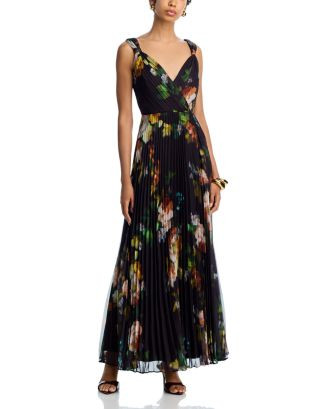 AQUA Pleated Floral Sleeveless Maxi Dress - Exclusive  | Bloomingdale's Women | Bloomingdale's (US)